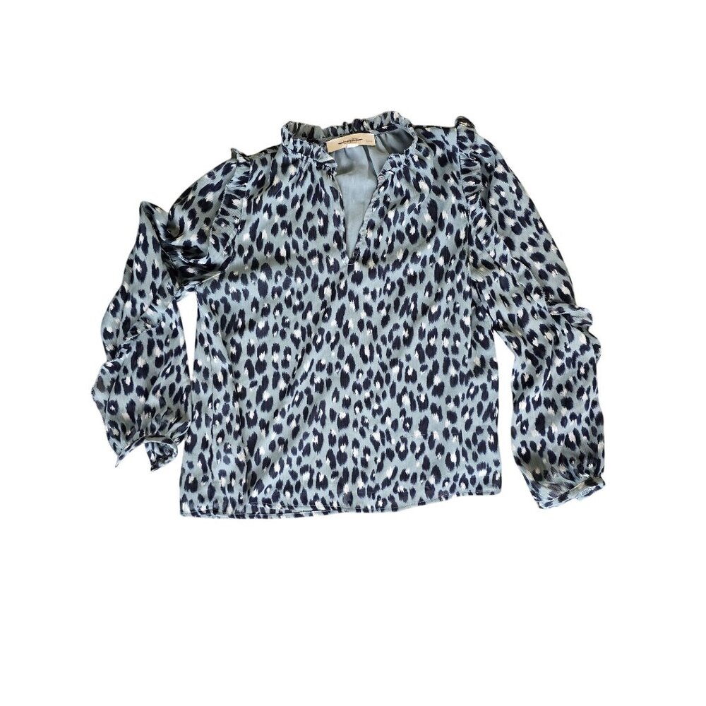 LOFT Womens Petites Long Sleeve Animal Print Blouse Blue XXSP Lightweight
